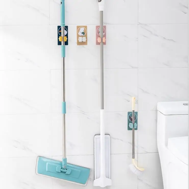 

Cartoon Wall Mounted Mop Organizer Holder Broom Brush Shelf Bathroom Kitchen Storage Tool Suction Hanging Pipe Hooks For Mop, See picture