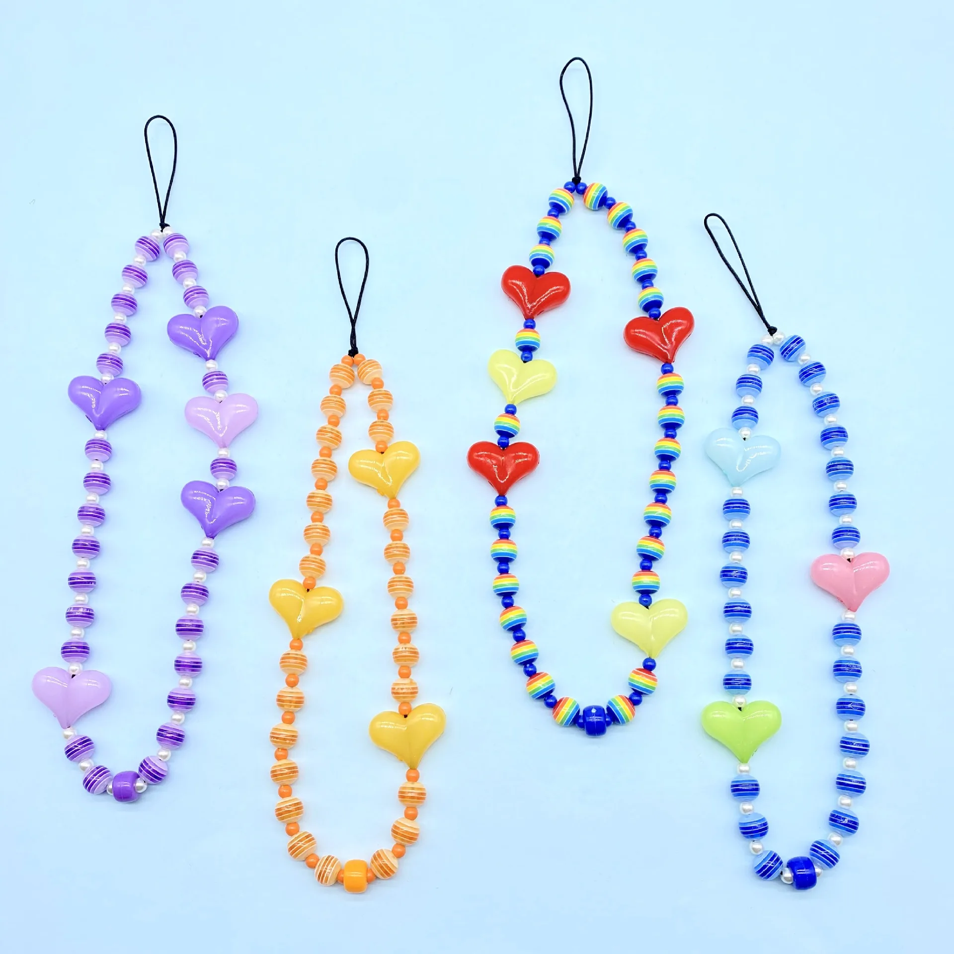 

JUHU Fashion color acrylic rainbow beads stripes resin beads handmade mobile phone lanyard mobile phone chain female ornaments, Colorful