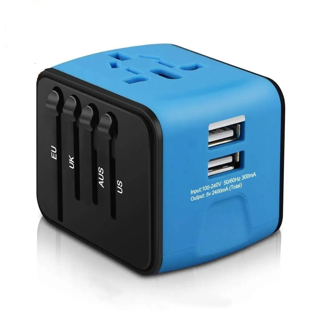 

4 in 1 UK US EU AU Plug World Travel Charger Adapter 2019 Hot Sale, Blue