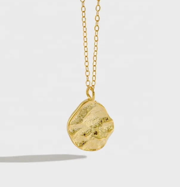 

High Quality Gold Plated Circle Pendant Necklace 925 Sterling Silver Irregular Petroglyph Pendant Necklace