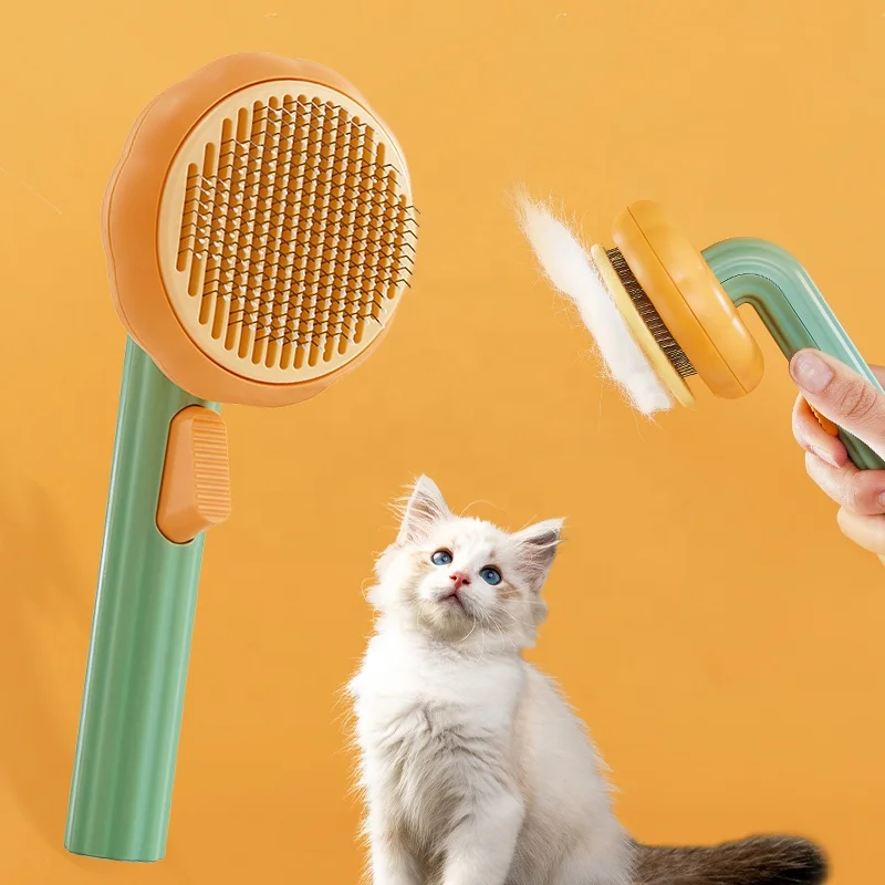 

Hot Sale Pet Remover Grooming Tool Massage Comb Dog Cat Long Pin Self Cleaning Soft Slicker Hair Removal Brush, Pink, blue, green
