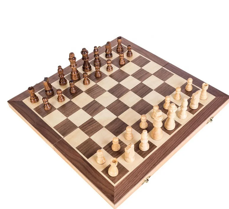 

Chess Set, Folding Wooden Magnetic Standard Travel International Chess Game Board Set, Brown