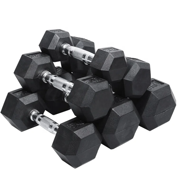 

Rubber Hex Dumbbell Weights OEM Factory Price Gym Equipment Weight Lifting Hantel Rubber Coated Hex Dumbbell, Black
