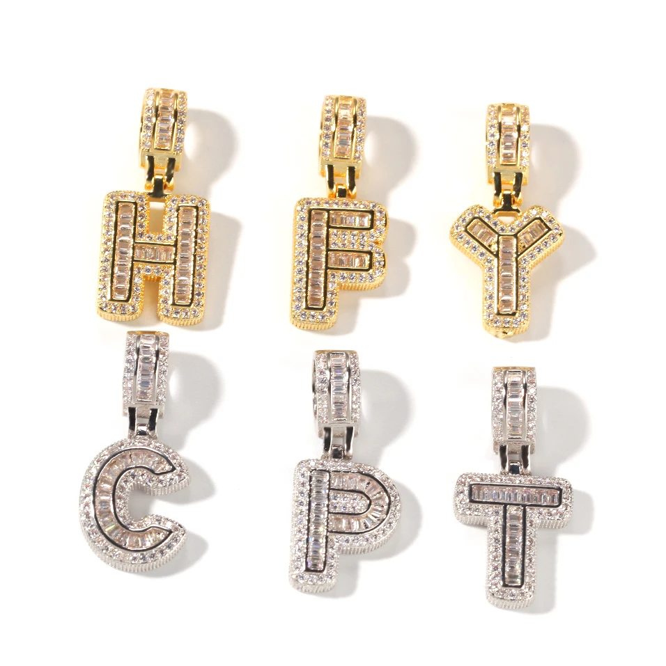 Jewelry Gold Cute Necklaces Rope Chain Zircon CN;ZHE Brass Iced Out 26 English Diamond Regular Baguette Initial Letters Pendant