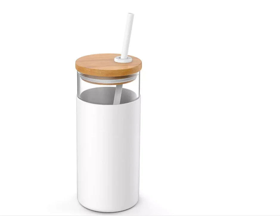 

450ml Glass Tumbler with silicone sleeve mug with bamboo lid 20oz Glass Tumbler Glass Water Bottle Straw, Customized color
