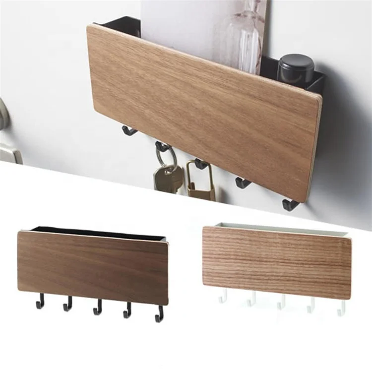 

New Home Decorative Wood Wall Shelf Sundries Wooden Storage Boxes Hanger Organizer Key Rack