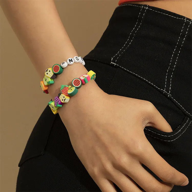 

Newest Mashup Acrylic Bracelet Colorful Rice Beads Bracelet Sets Fruit Clay Beaded Bracelet for Women Teen Girls, Multi color