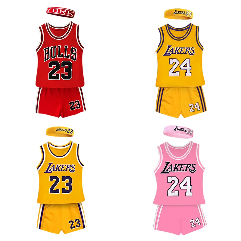 

2021 trend baby kids unisex basketball jersey letter print sleeveless short set cotton boy girl sport tracksuit, Picture color