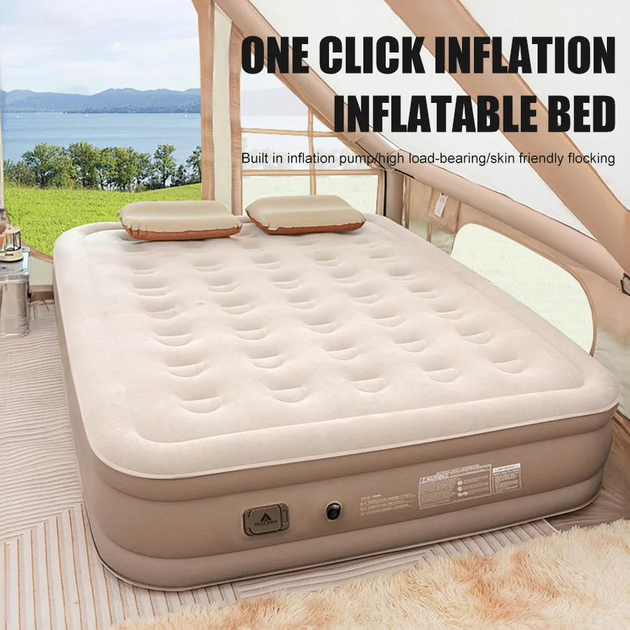 Built in Electric Pump One Click Inflation Airbed Comfortable Skin Friendly PVC Flocking Surface Inflatable Mattress