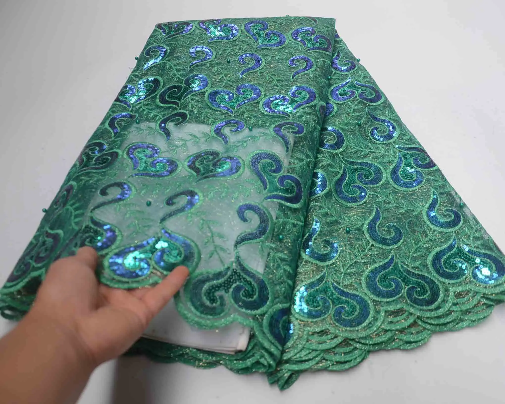 

African Lace Fabric French organza double mesh with gorgeous embroidery and sequins for party dress
