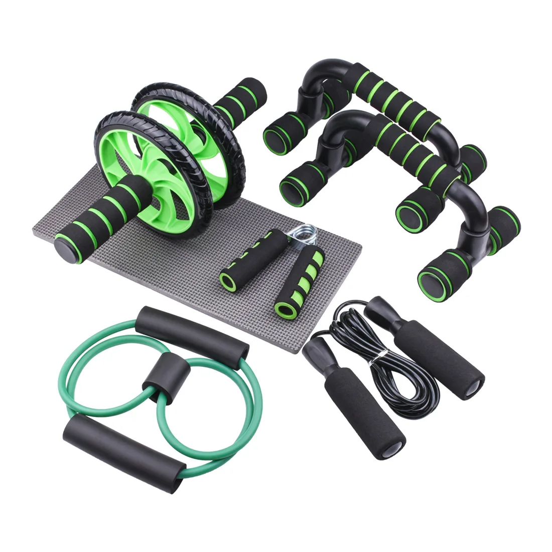 

Portable Home Exercise Gym Equipment Ab Wheel Abdominal Roller with Knee Mat Push Up Bar Jump Rope, Customized color