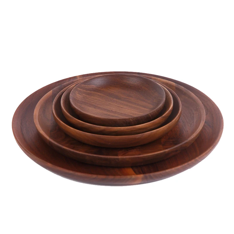 

Amazon Hotsales 10inch Natural Wooden Steak Serving Customized LOGO Wholesale Souvenir Round Acacia Wood Dinner Plate, Customized color