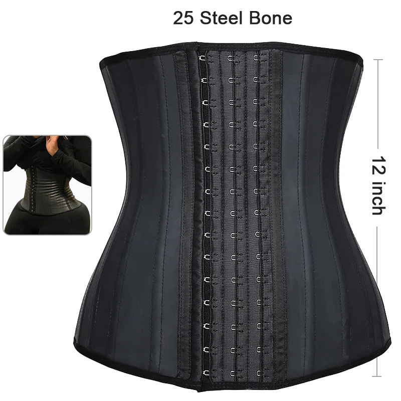 

Wechery Custom XS 6X Corset Belt Men Women Fajas De Gaine Colombiennes Plus Size 25 Steel Bone Latex Waist Trainer Long Torso, Black,skin