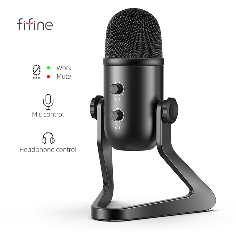 

Fifine K678 USB Cable Mic PC Laptop Recording Gaming Microfono Condensor Estudio Microphone, Black