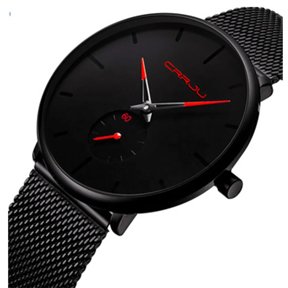 

CRRJU 2150 Fashion Mens Watch Top Brand Luxury Quartz Watch Men Casual Slim Mesh Steel Waterproof Sport Watch Relogio Masculino, Blue/red/gold