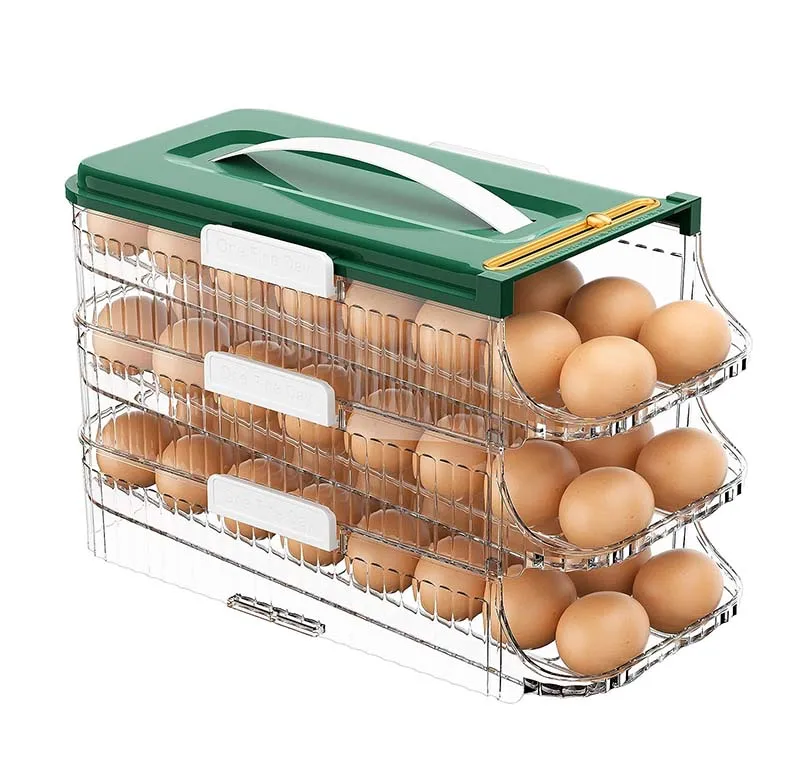 

2023 Newset 3 Layer Egg Storage Container with Handle Rolling Egg Holder for Refrigerator