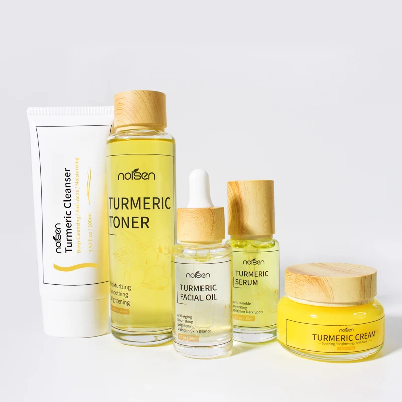 

OEM Private Label Organic Vegan Natural Acne Skincare Gift Kit Face Serum Anti Aging Korea Tumeric Facial Skin Care Turmeric Set, Light yellow