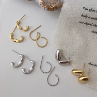 

3 Designs Twisted Irregular Solid Gold Earrings Open Hoops 925 Sterling Silver Waterdrop Geometric Earrings for Women 2019