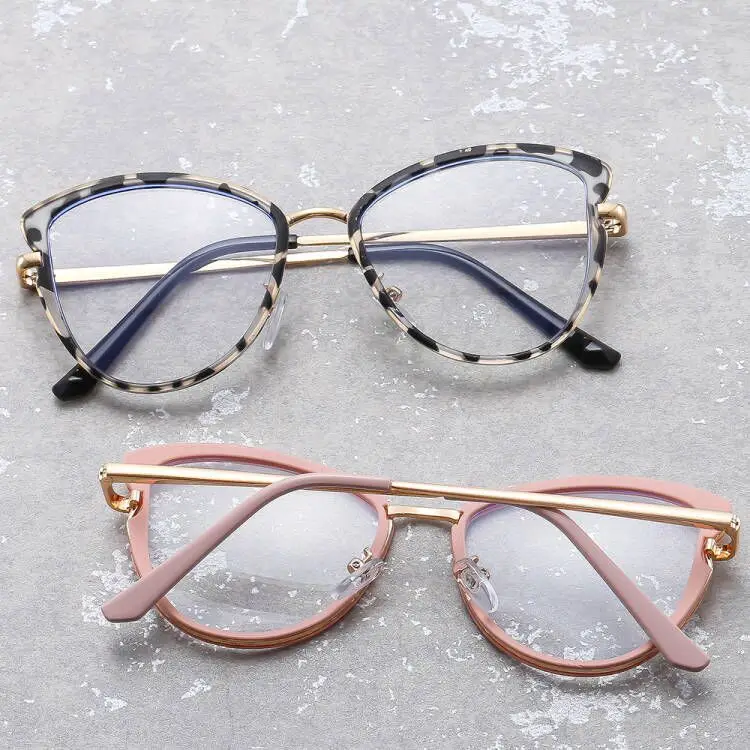 

8037 Wholesale metal glasses frame custom logo cat eye blue light blocking optical eyeglasses retro frame can change lens