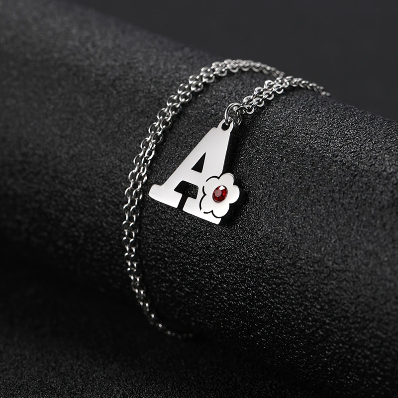 

A-Z Crystal Alphabet Jewelry Girls Name Necklace Gift Friendly English Letter Stainless Steel Chain Capital Pendants, Steel color(accept customized)