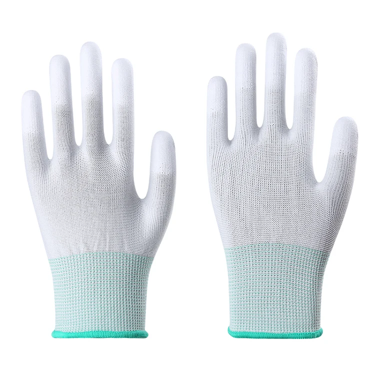 

Industry welding gardening work safety top pu coated anti slip wear polyester knitting gloves, White