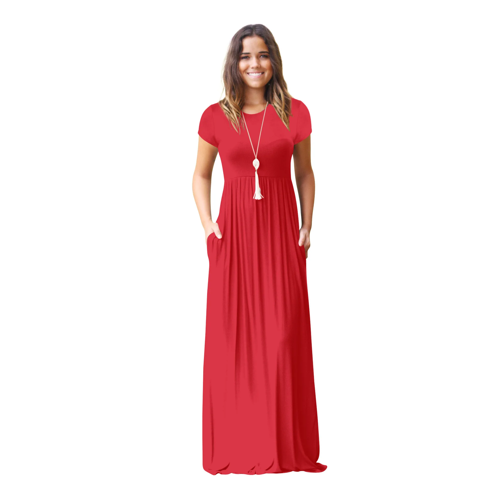 Women Dress Casual Maxi Solid Dress Blank Short Sleeve Ladies Casual Plain Dress for Summer 2022