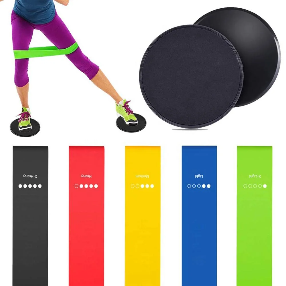 High Quality Fitness ABS Core Sliders Gliding Discs and Resistance Loop Band Set