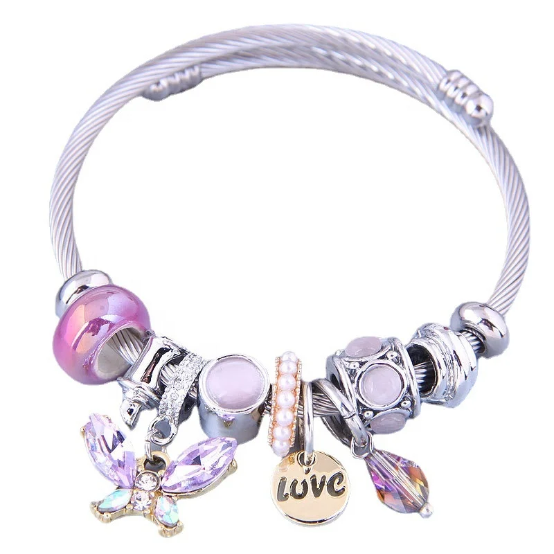 

New ladies diy crystal butterfly tassel beaded bracelet with adjustable opening.