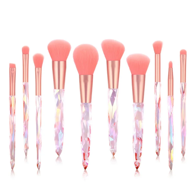 

Explosive 10 Sets Of Makeup Brushes Transparent Crystal Diamond Handle Makeup Brushes Special-shaped Handles Loose Powder Brushe, Customized color