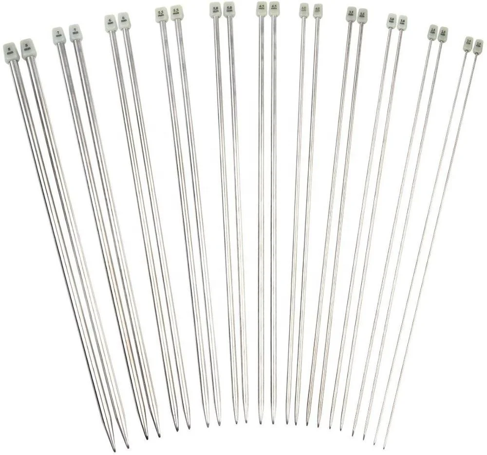 

11 Pairs Aluminum Stainless Steel Single Pointed Knitting Needles, Multiple color