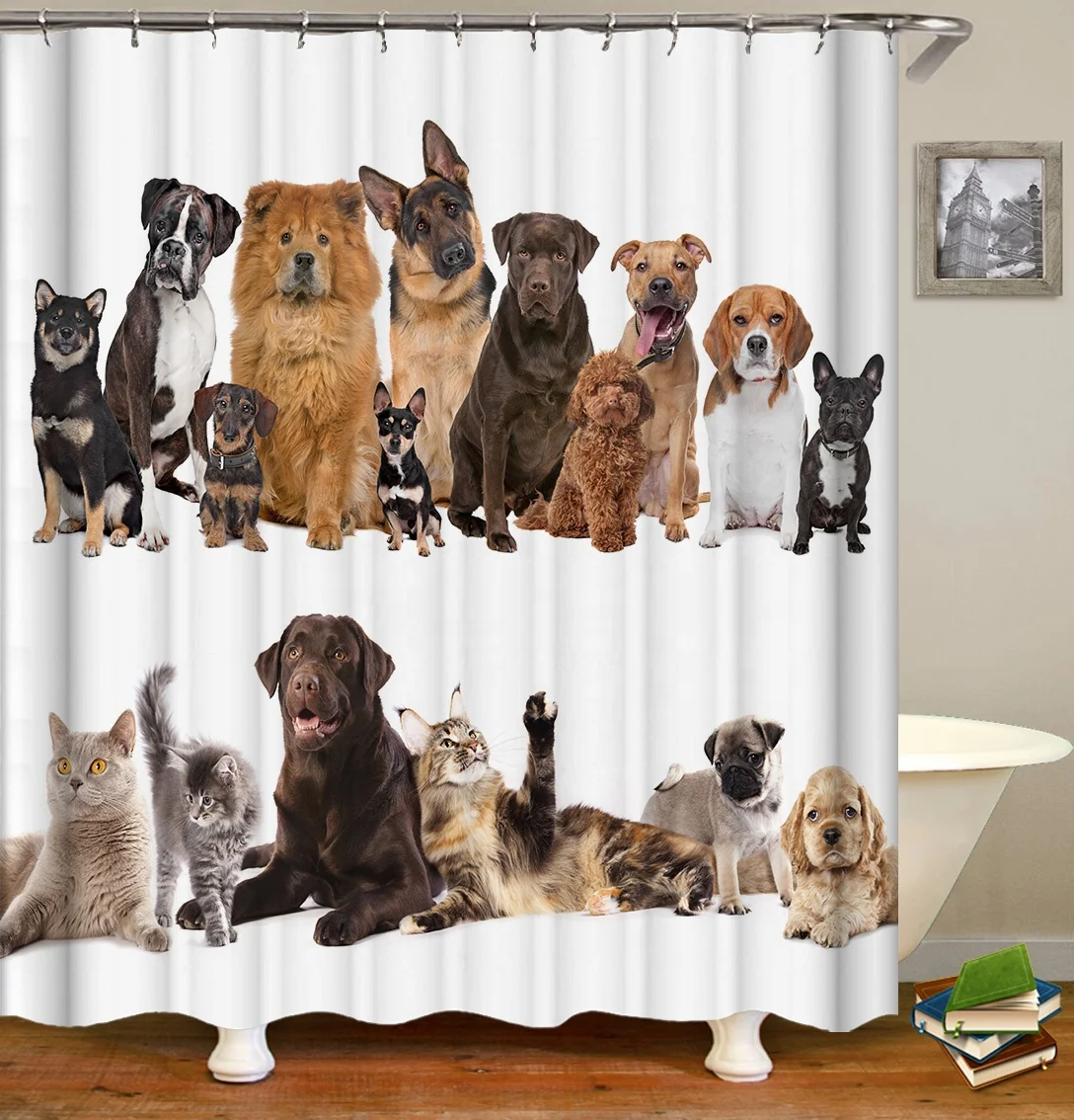 

i@home mildew resistant eco friendly water repellent animal fun dog shower curtain printing hooks, As picture show