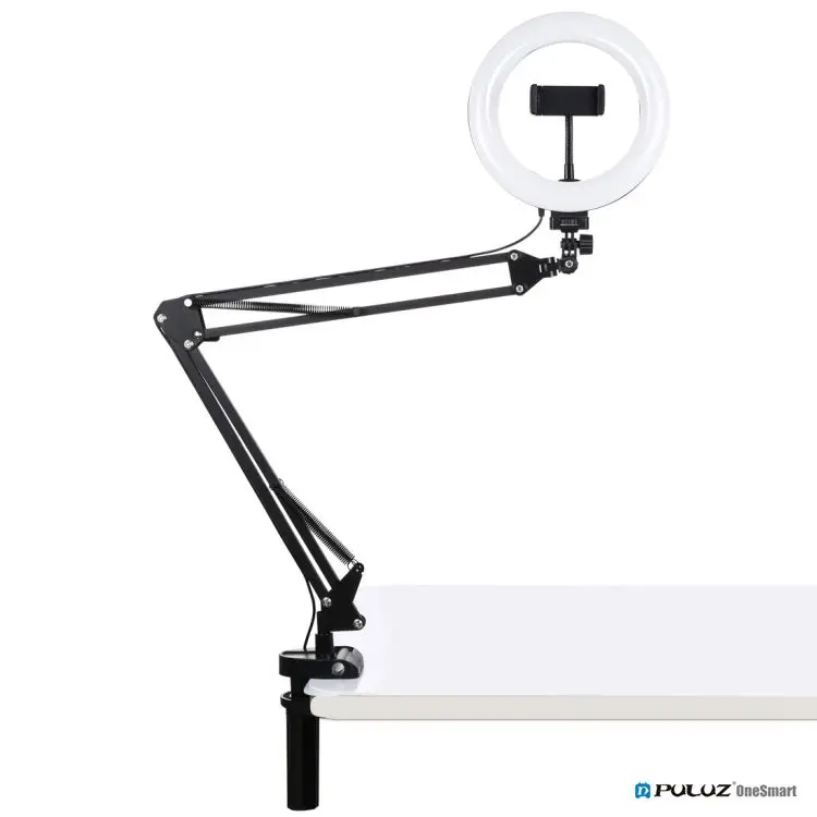 

PULUZ 7.9 inch 20cm Ring Curved Light Desktop Arm Stand Dimmable Dual Color Temperature LED Vlog Selfie Photography Video Lights