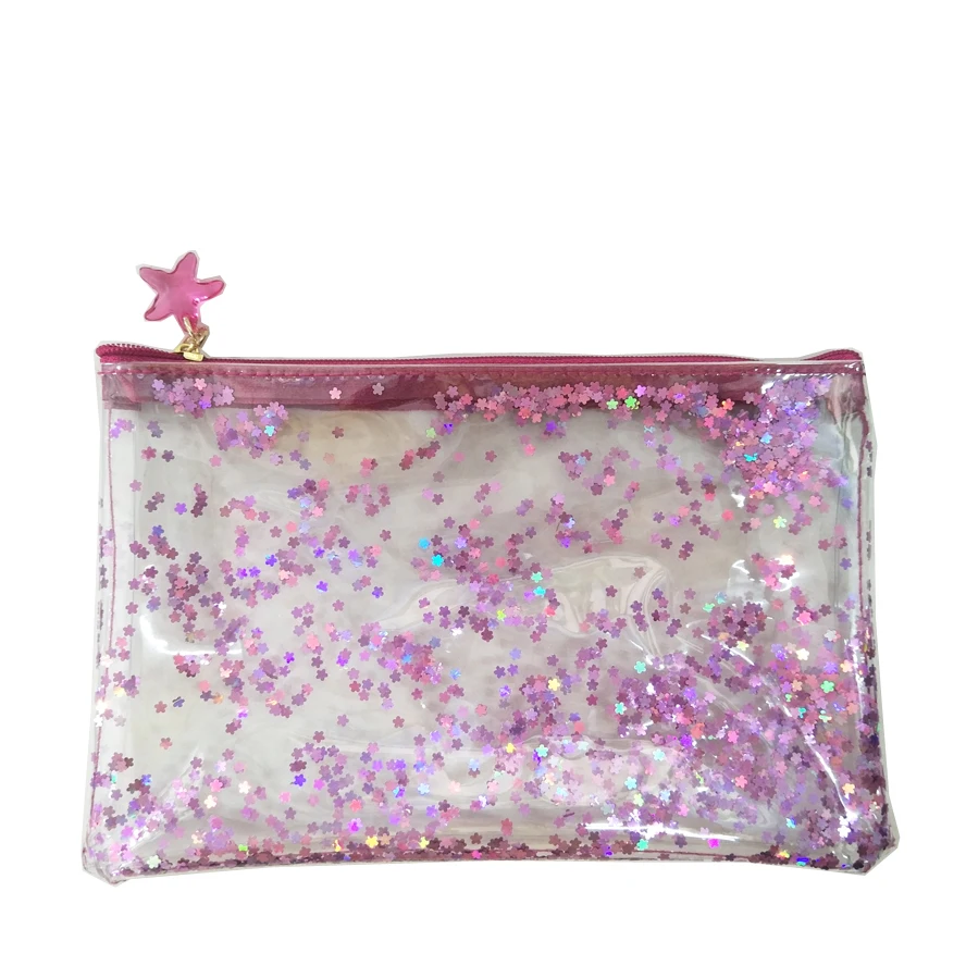 

Fashion clear pvc glitter sequin zipper makeup pvc bag, Colored