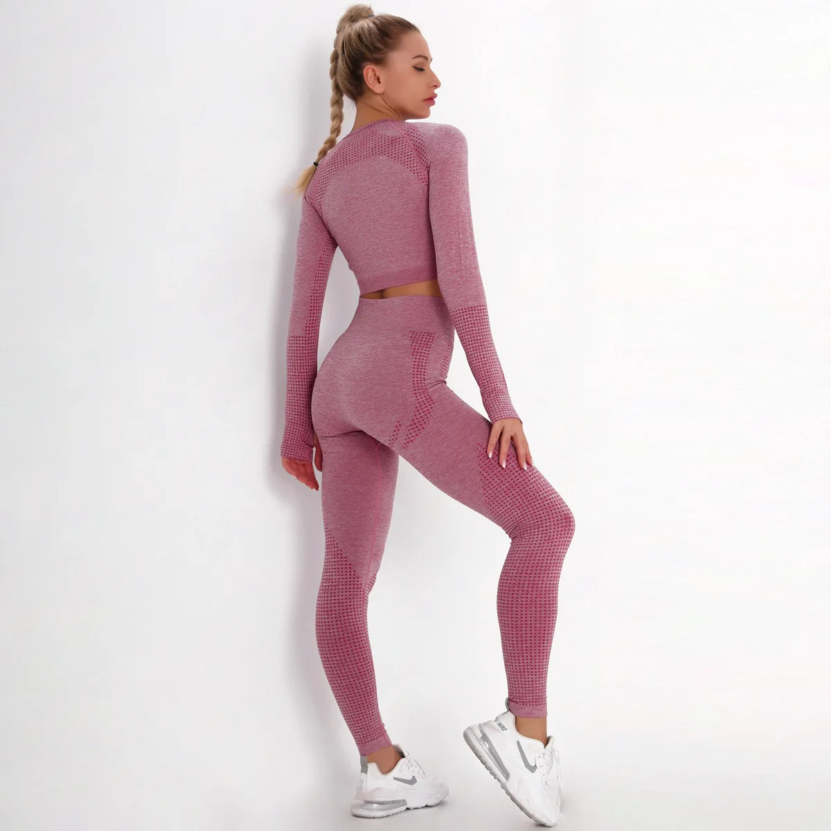 

Women Vital Seamless Yoga Set Gym Clothing Fitness Leggings+Cropped Shirts Sport Suit Women Long Sleeve Tracksuit Active Wear