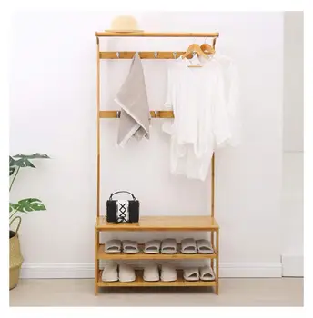 Bamboo Clothes Coat Stand Shoes Rack 