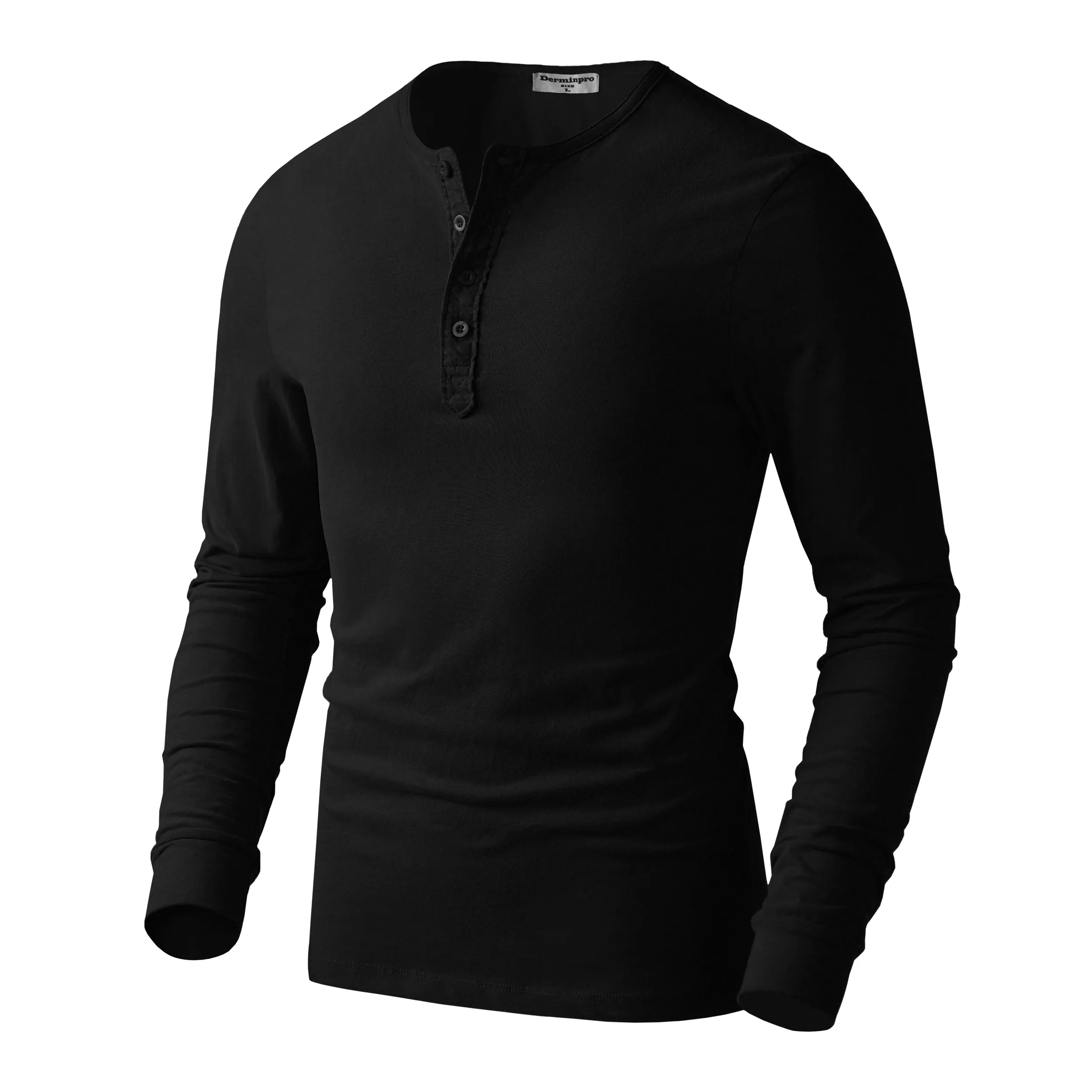 Basic Men's Henley Thermal Button-up Long Sleeve 100% Cotton Casual T ...