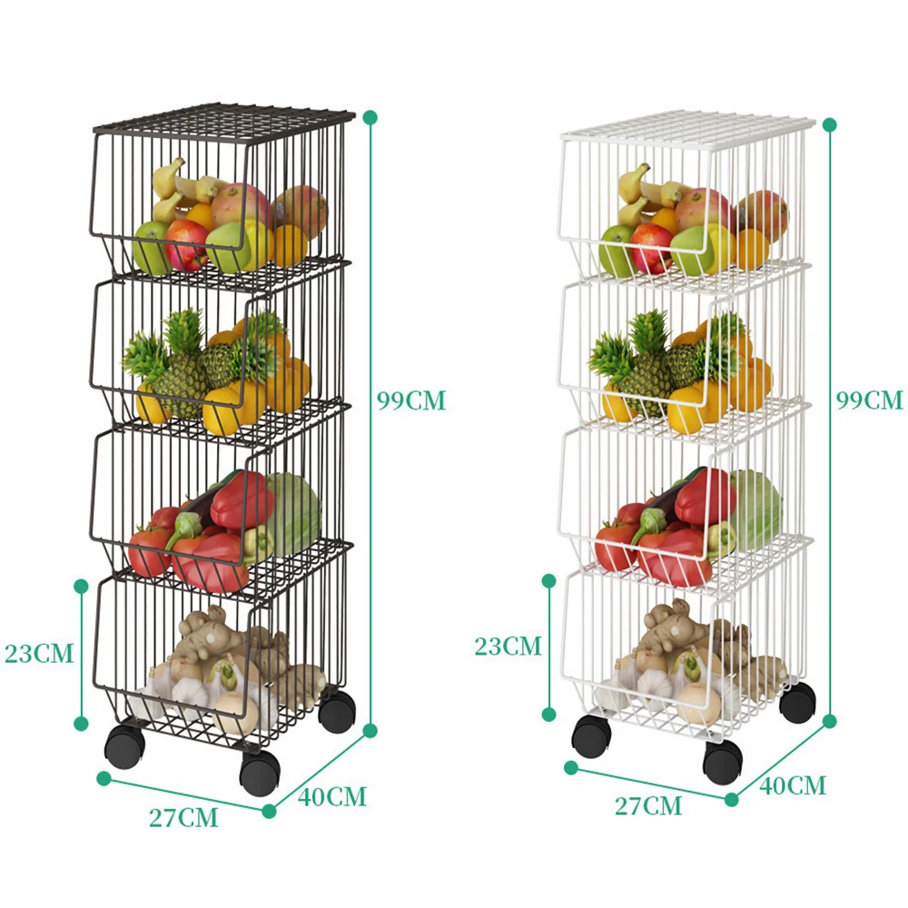 

Stackable metal black storage rack kitchen wire basket storage organizer shelf with cover