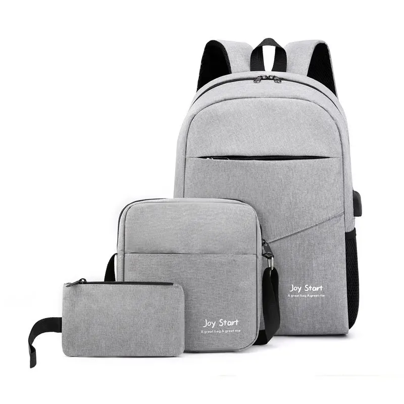 

Factory Price Fashion Mens School Shoulder Bag Nylon Purses 3 Pcs Usb Laptop Business Backpack, Black, gray, red, blue