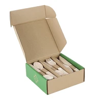 

100pcs mailer box packing wholesale Eco-Friendly Disposable Portable Wood Fork Spoon Knife Cutlery Set