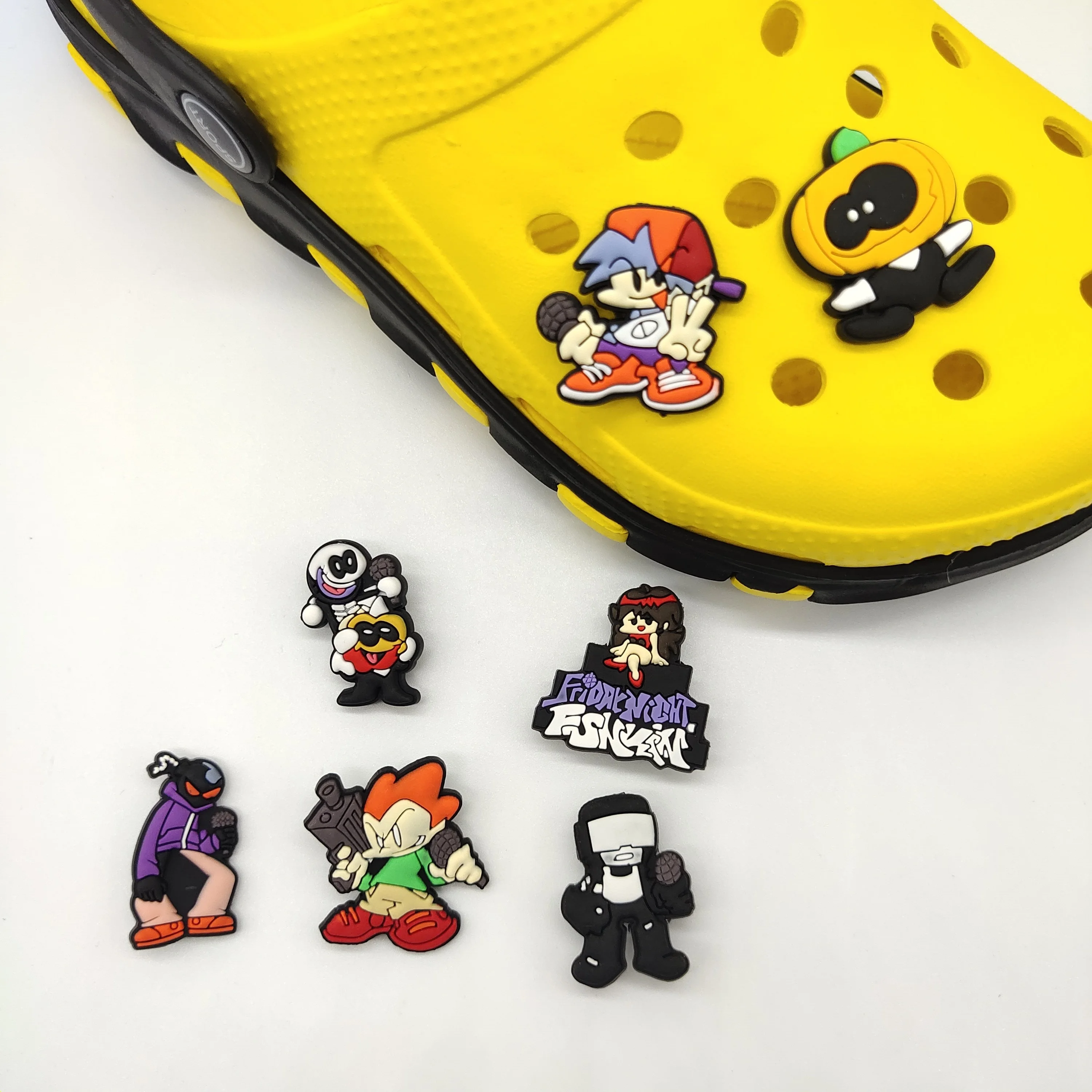 

2021 Custom hot amazon Cartoon friday night funkin PVC Croc designer Shoe Charm wholesale gibz shoe decoration, As picture