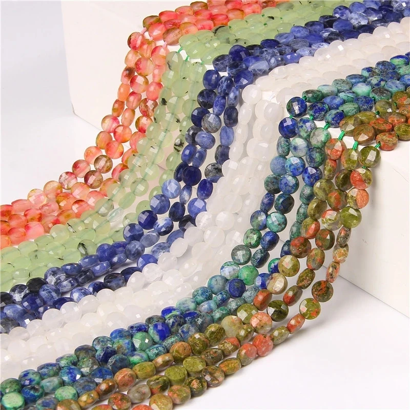 

4 6 MM Natural Round Flat Coin Faceted Stone Beads Losse Spacer Quartz Stone Minerals Bead Accessories For DIY Jewelry Making