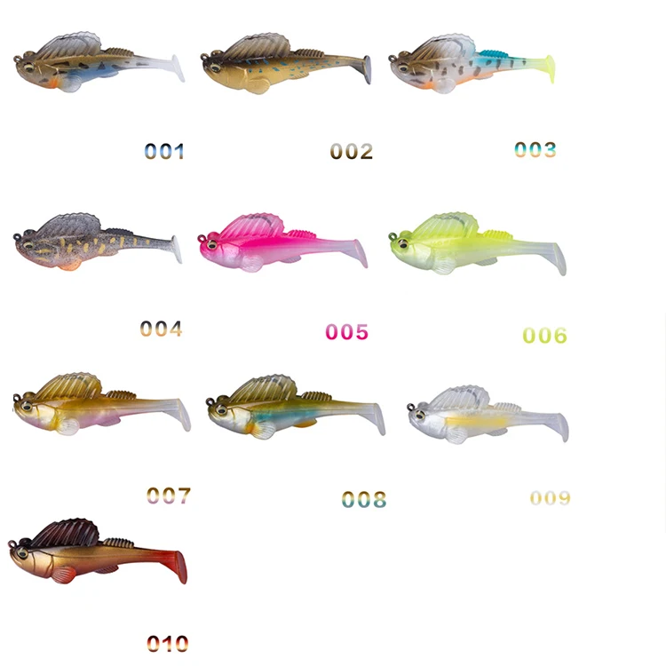 

High Quality 7g10g14g21g 75mm Plastic Lifelike Freshwater Casting T Tail Jigging Fishing Soft Lead Lure
