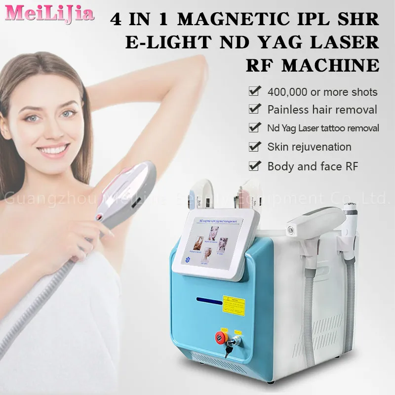 

Newest hair removal Machine RF ND-YAG Laser Tattoo removal and Two 360 Magneto optic SHR IPL with 4 handles hair removal machine