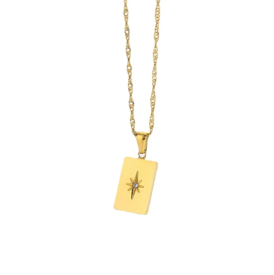 

2022 Fashion Geometric Shape 18K Gold Plated Diamond-Bordered Pendant Necklace For Women Gift