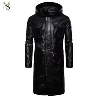 

2019 autumn and winter new long windproof leather men's motorcycle leather jacket