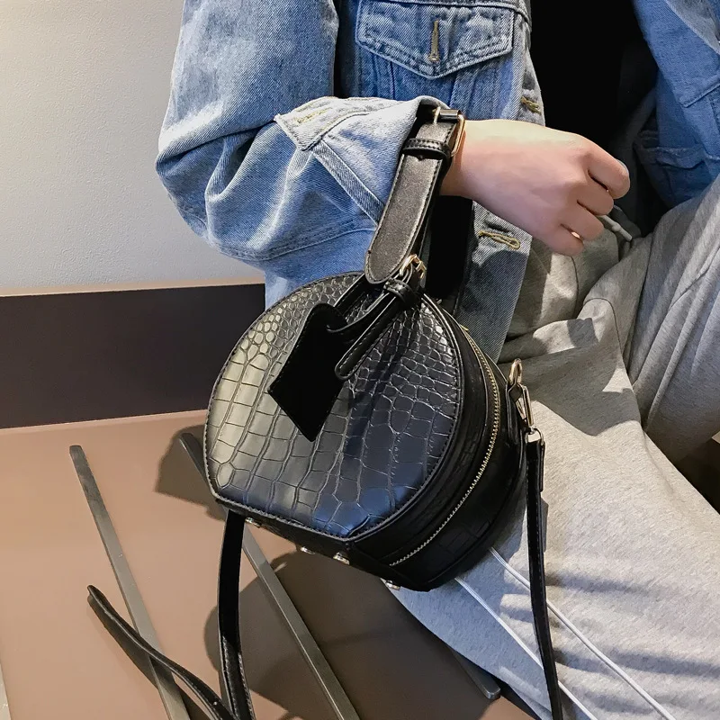 

2020 Crossbody Bag Classic Alligator Pattern Handle Purse Bolsa Round Handbag Fashion Messenger Shoulder Bags For Women