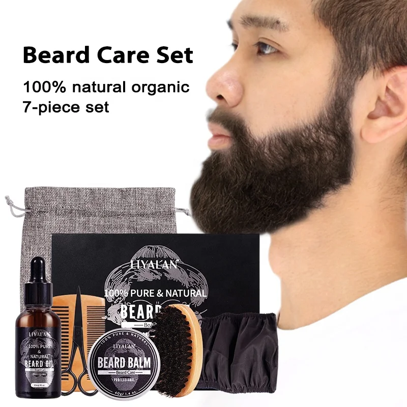 

Private Label 7pcs Hair Beard Care oil Beard Growing Vegan Organic Beard Growth Kit For Men
