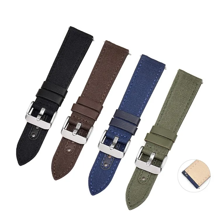 

high quality canvas leather watch strap 18mm 20mm 22mm 24mm suitable for Samsung nylon watch band