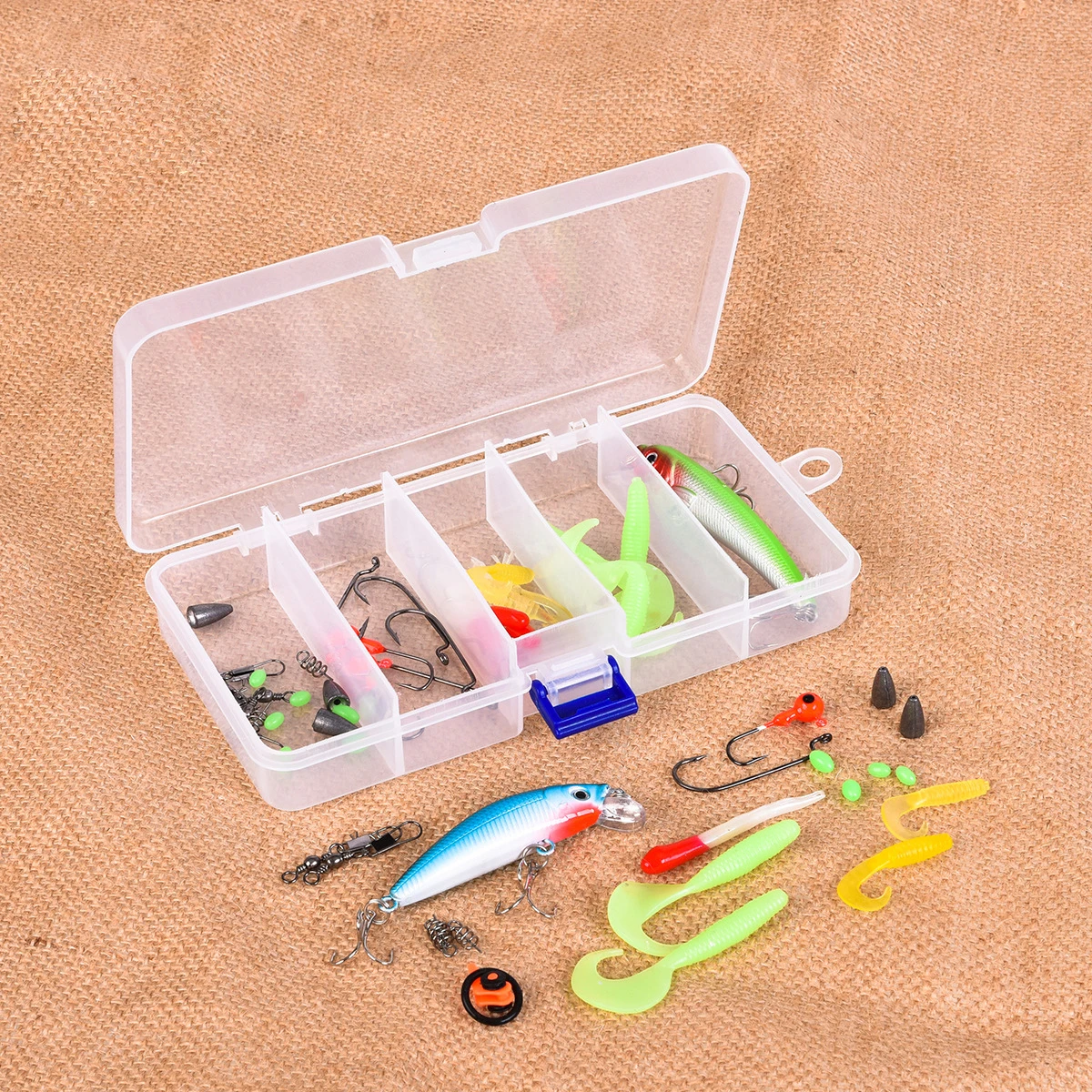 

Jetshark 52pcs/set Fishing Tackle Box Hard Soft All Types Bass Fishing Baits Accessories Hooks Swivels Fishing Lures Kit combo