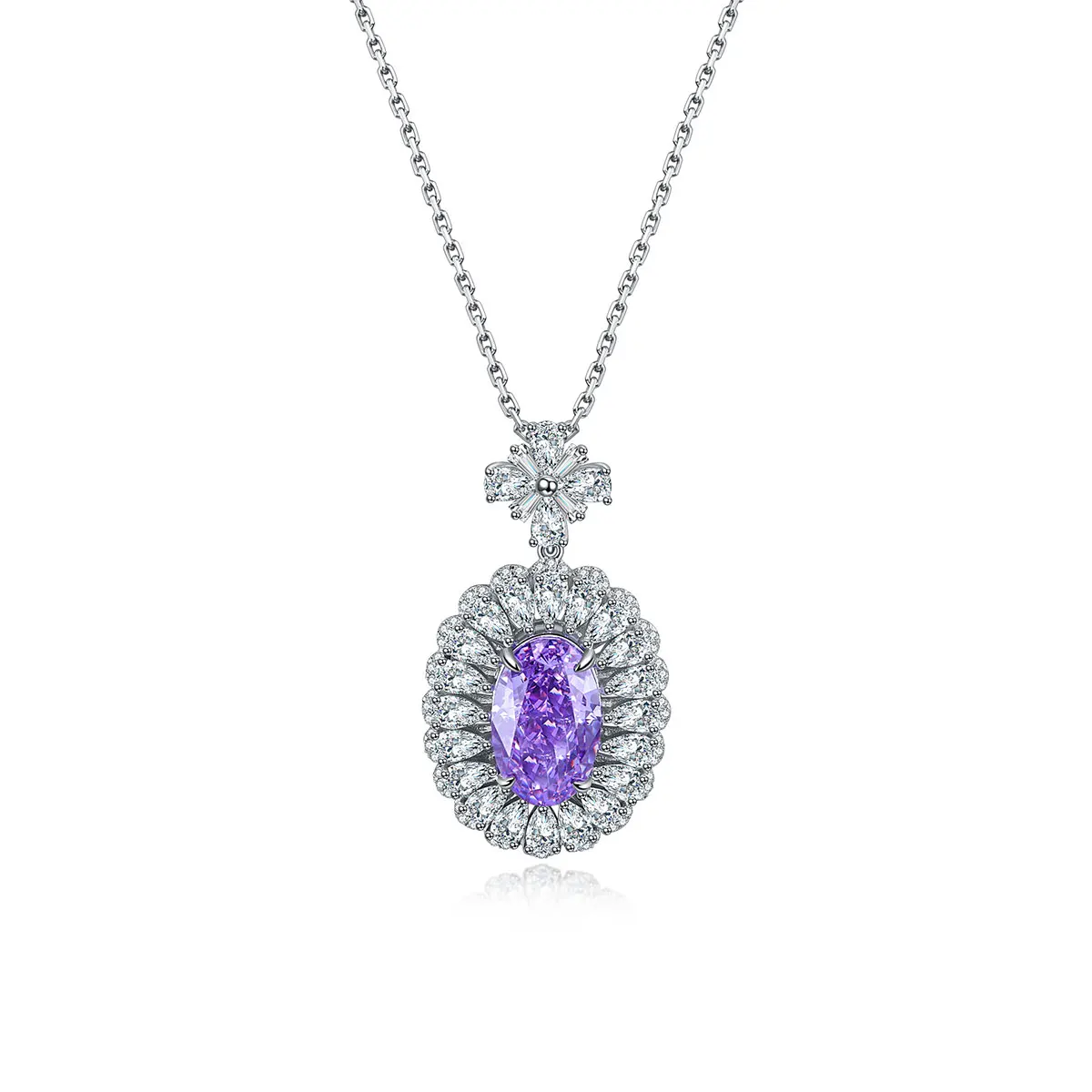 

Purple Zircon Silver Wedding Chunky Necklace Jewelry Bridal Pendants Sets For Girls